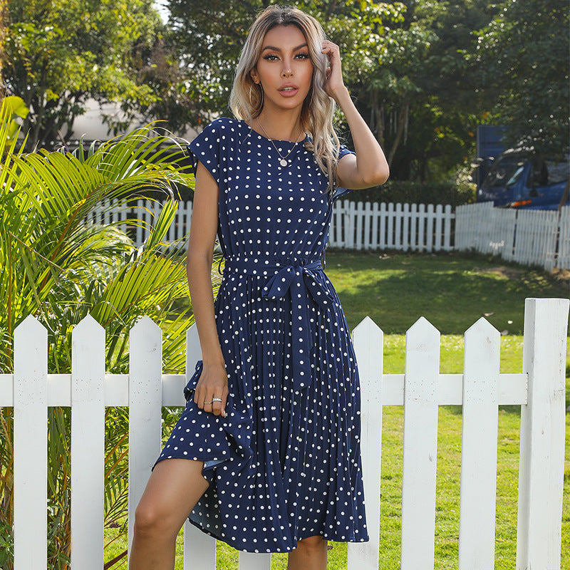 Damen Kleid: Elegantes Midi-Kleid mit Polka Dots und kurzen Ärmeln von Elarova