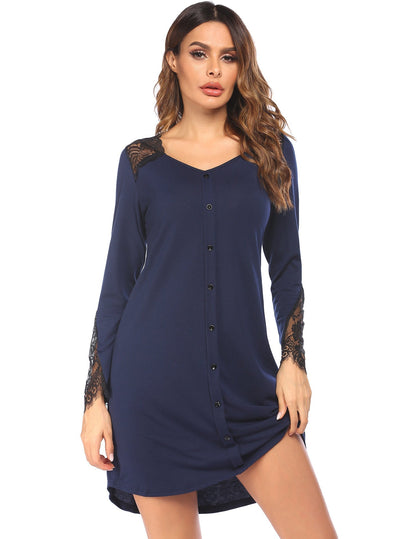 Damen Langarm Spitzen-Nachthemdkleid von Elarova