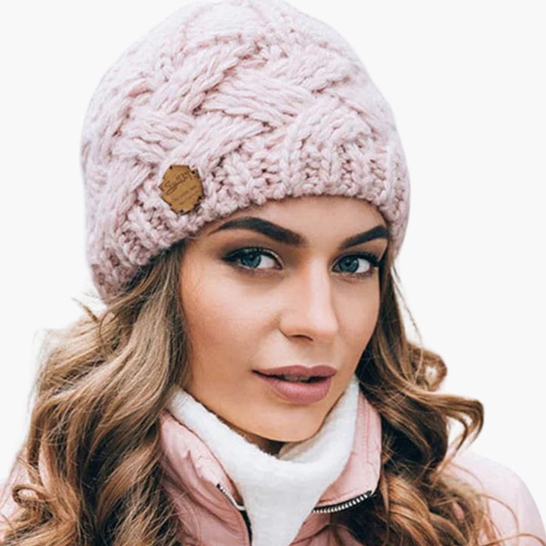 Damen Wintermütze Gestrickt Rund Gerippt Warm
