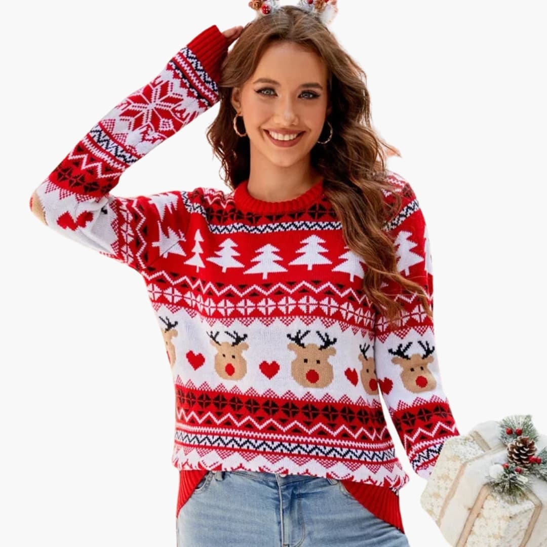 Damen Strickpullover Rentiermotiv Warm Weihnachten - Norvielle