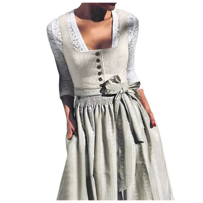 Damen Dirndl Kleid Midi Quadratischer Ausschnitt
