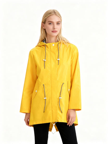 Damen Regenjacke Lang mit Kapuze Wasserabweisend Schwarz - Norvielle