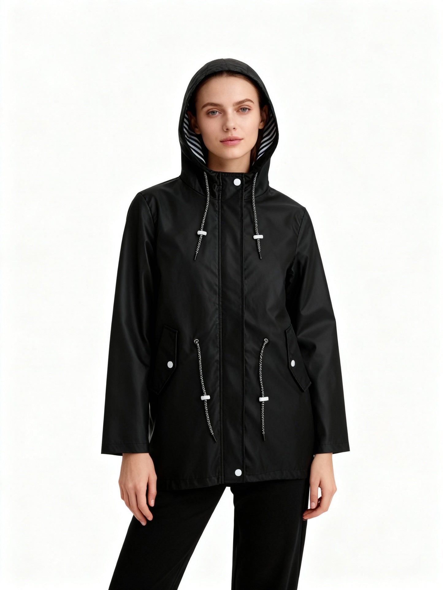 Damen Regenjacke Lang mit Kapuze Wasserabweisend