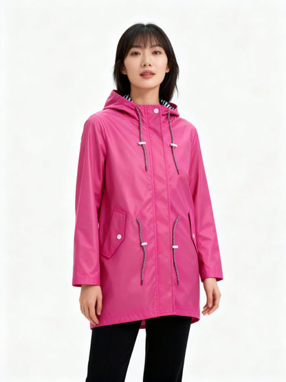 Damen Regenjacke Lang mit Kapuze Wasserabweisend