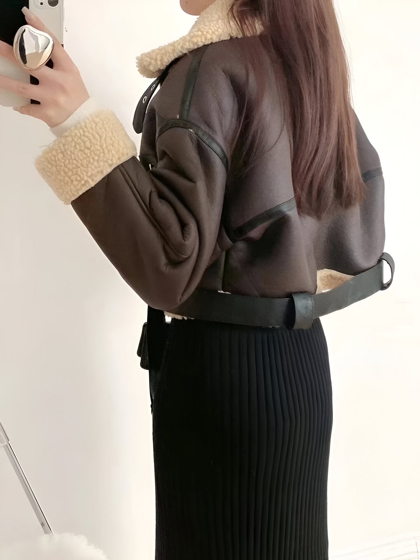 Norvielle Damen Winterjacke Kunstleder Schwarz - Norvielle