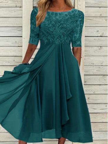 Damenkleid aus Chiffon mit Stickerei, Spitze und Aussparungen von Elarova