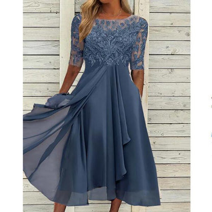 Damenkleid Chiffon Stickerei Spitze Aussparungen - Norvielle