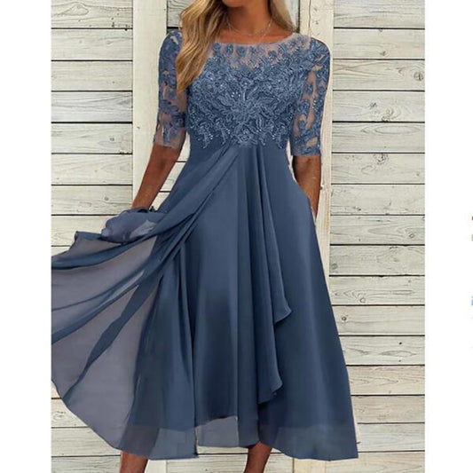 Damenkleid Chiffon Stickerei Spitze Aussparungen - Norvielle