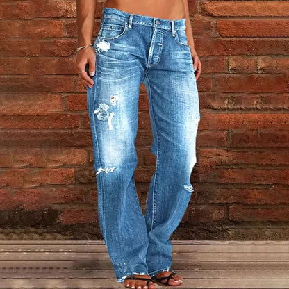 Norvielle Damen Ripped Jeans Vintage Style