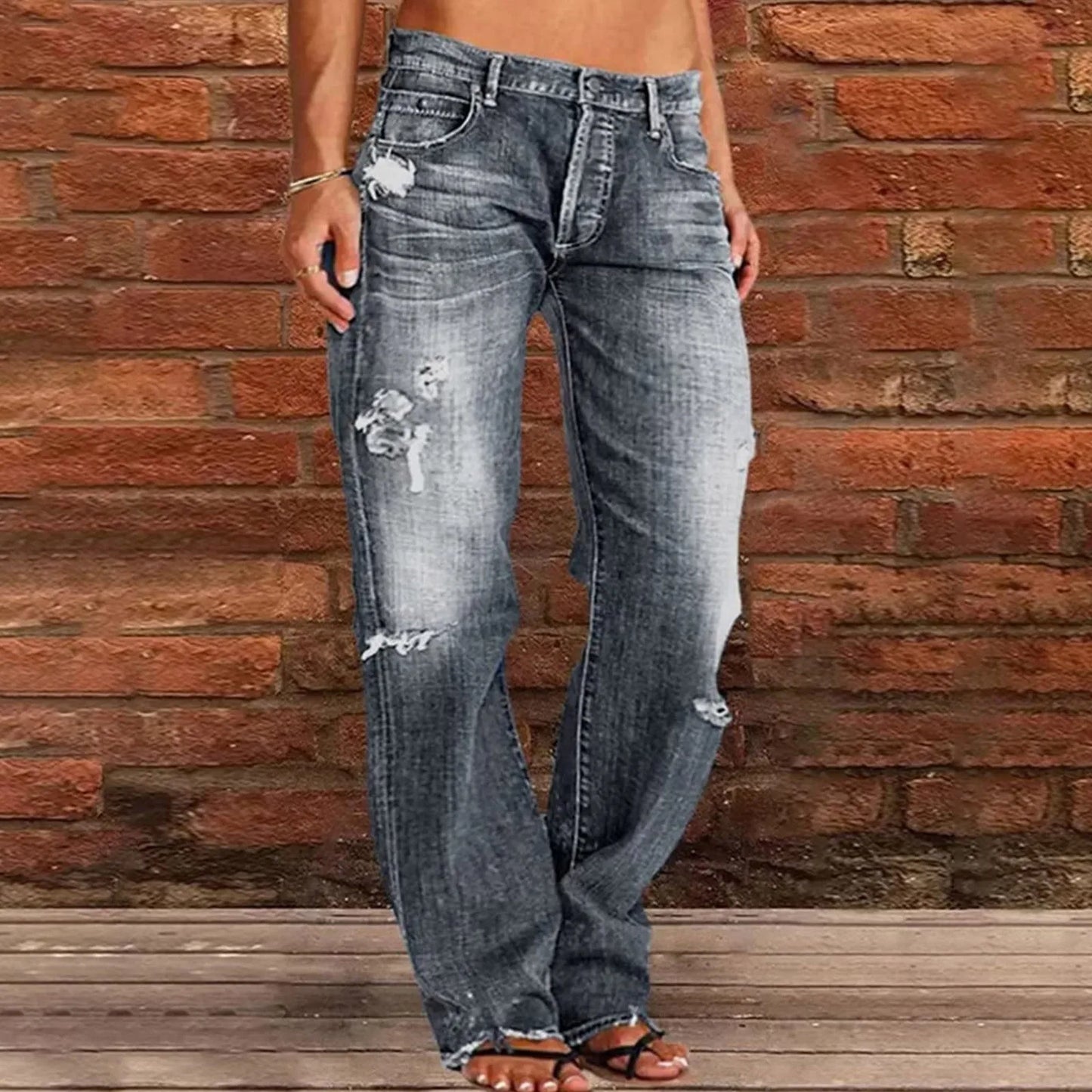 Norvielle Damen Ripped Jeans Vintage Style