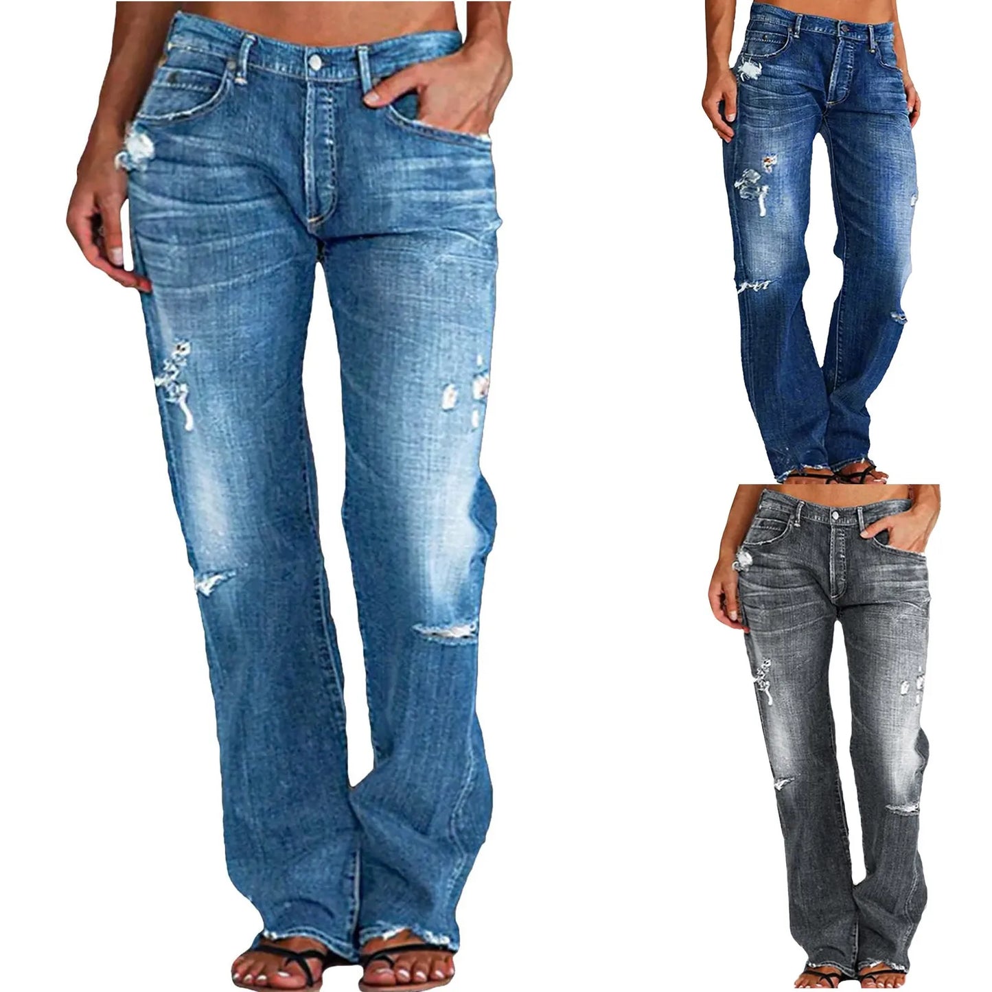 Norvielle Damen Ripped Jeans Vintage Style