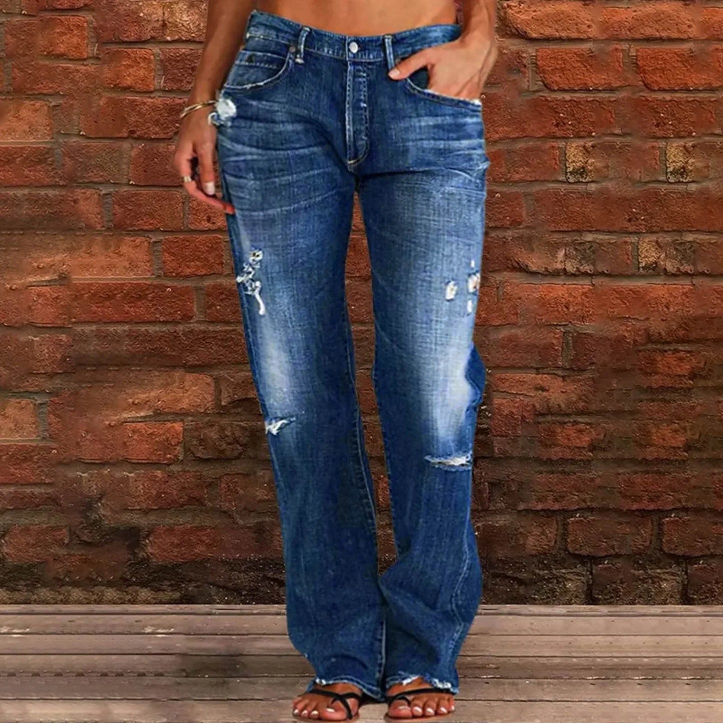 Norvielle Damen Ripped Jeans Vintage Style - Norvielle