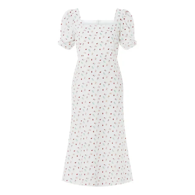 Damen Sommerkleid Rechteck-Ausschnitt Midi-Kleid