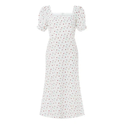 Damen Sommerkleid Rechteck-Ausschnitt Midi-Kleid