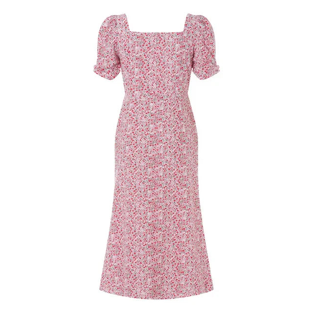 Damen Sommerkleid Rechteck-Ausschnitt Midi-Kleid