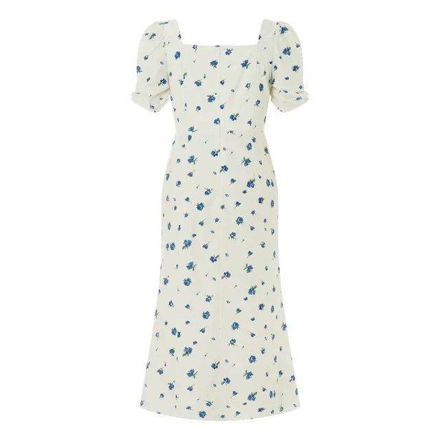 Damen Sommerkleid Rechteck-Ausschnitt Midi-Kleid