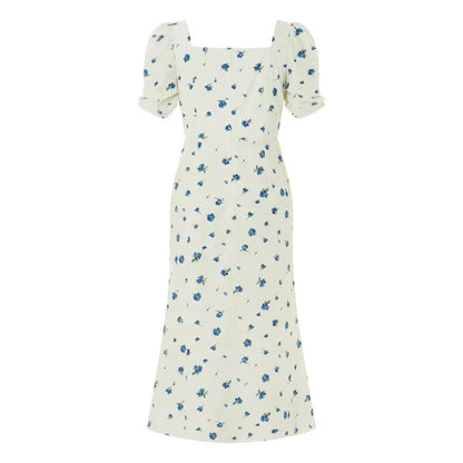 Damen Sommerkleid Rechteck-Ausschnitt Midi-Kleid