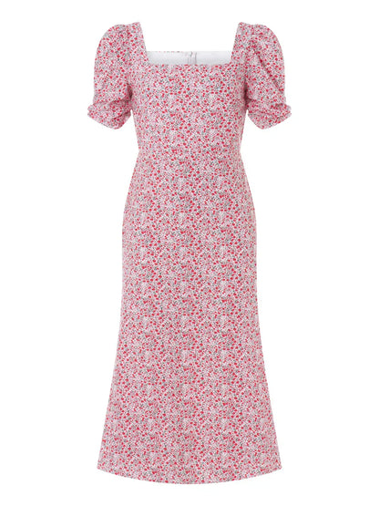 Damen Sommerkleid Rechteck-Ausschnitt Midi-Kleid