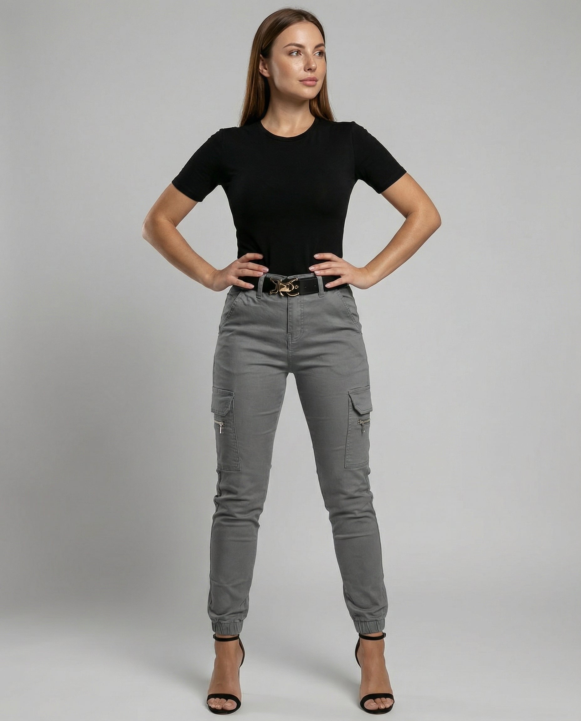 Damen Cargo-Jeans Komfort Baumwolle Schwarz - Norvielle