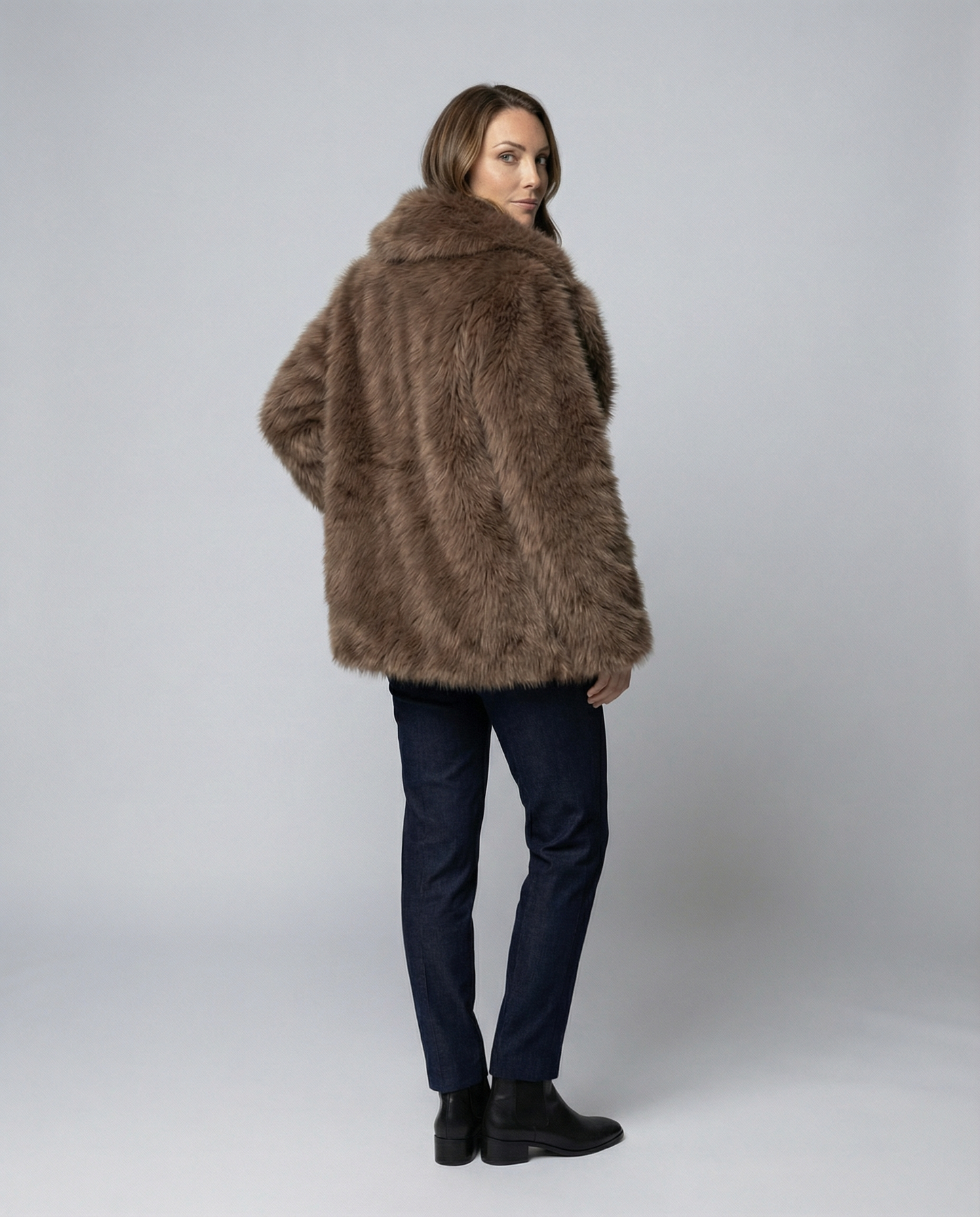 Weiche Kurze Kunstfelljacke Damen Synthetik