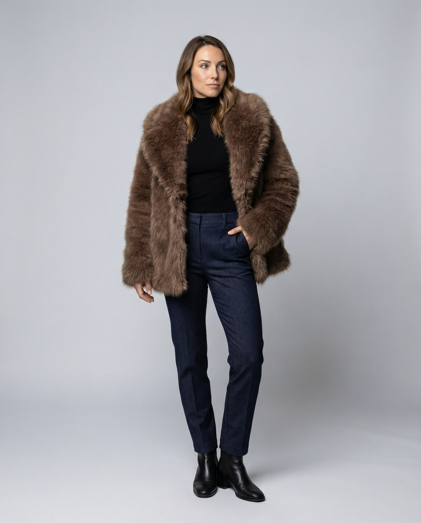 Weiche Kurze Kunstfelljacke Damen Synthetik