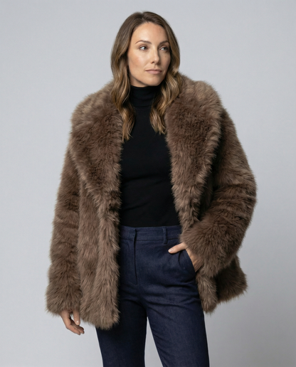 Weiche Kurze Kunstfelljacke Damen Synthetik Schwarz - Norvielle