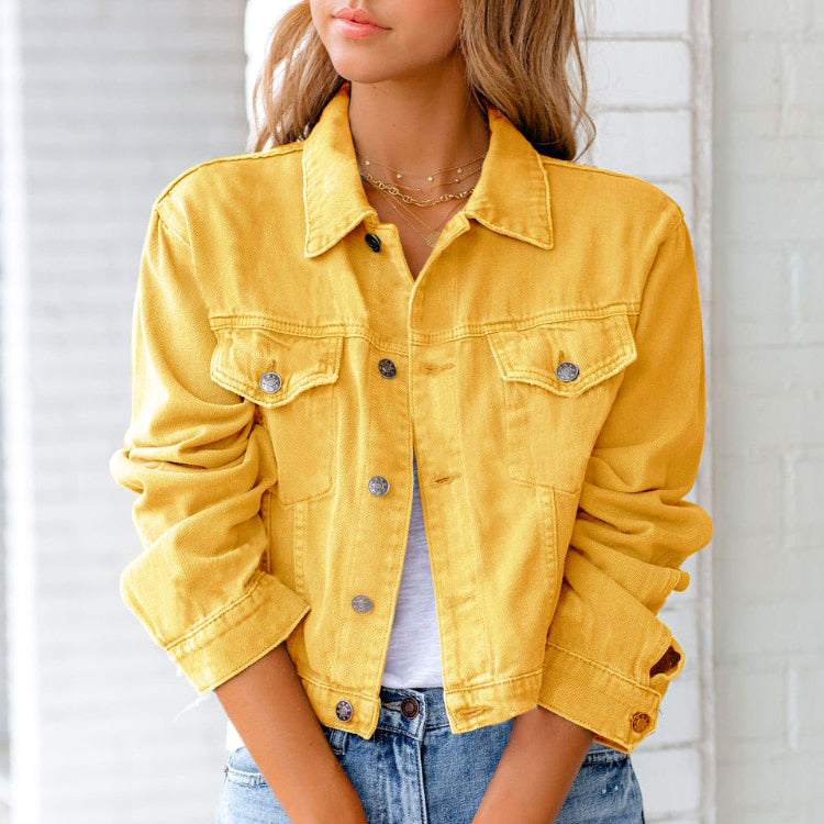 Damen Jeansjacke Knopfleiste Übergangsjacke