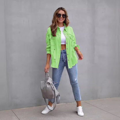 Damen Oversized Jeansjacke Distressed Look