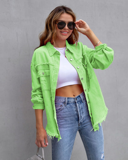 Damen Oversized Jeansjacke Distressed Look