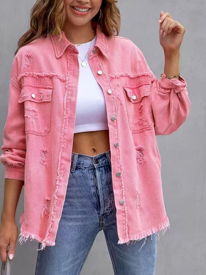 Damen Oversized Jeansjacke Distressed Look