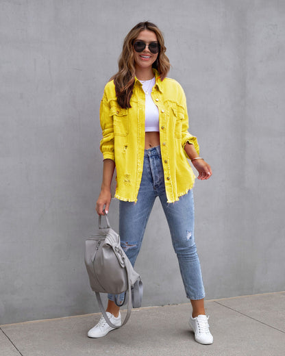 Damen Oversized Jeansjacke Distressed Look