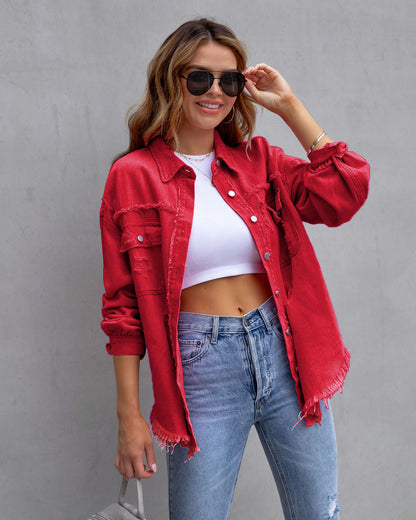 Damen Oversized Jeansjacke Distressed Look