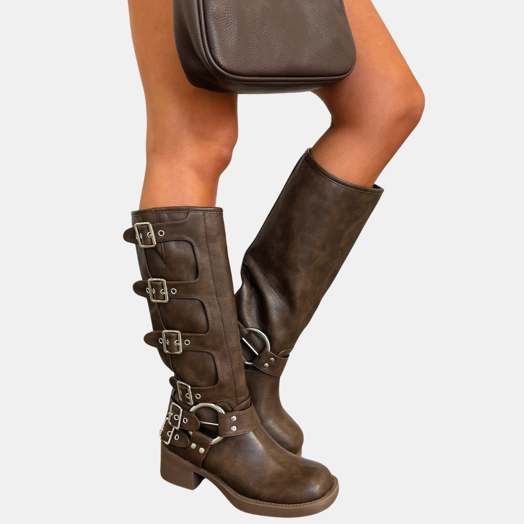 Damen Hochstiefel Robust Profilsohle Schwarz - Norvielle