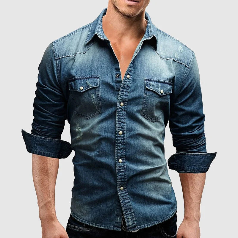 Damen Denim-Hemd Lässig Blau - Norvielle