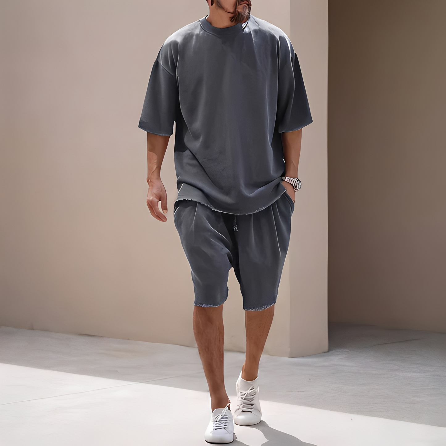 Männer Weites Sommer-Set Angelo Leicht Baumwolle Beige