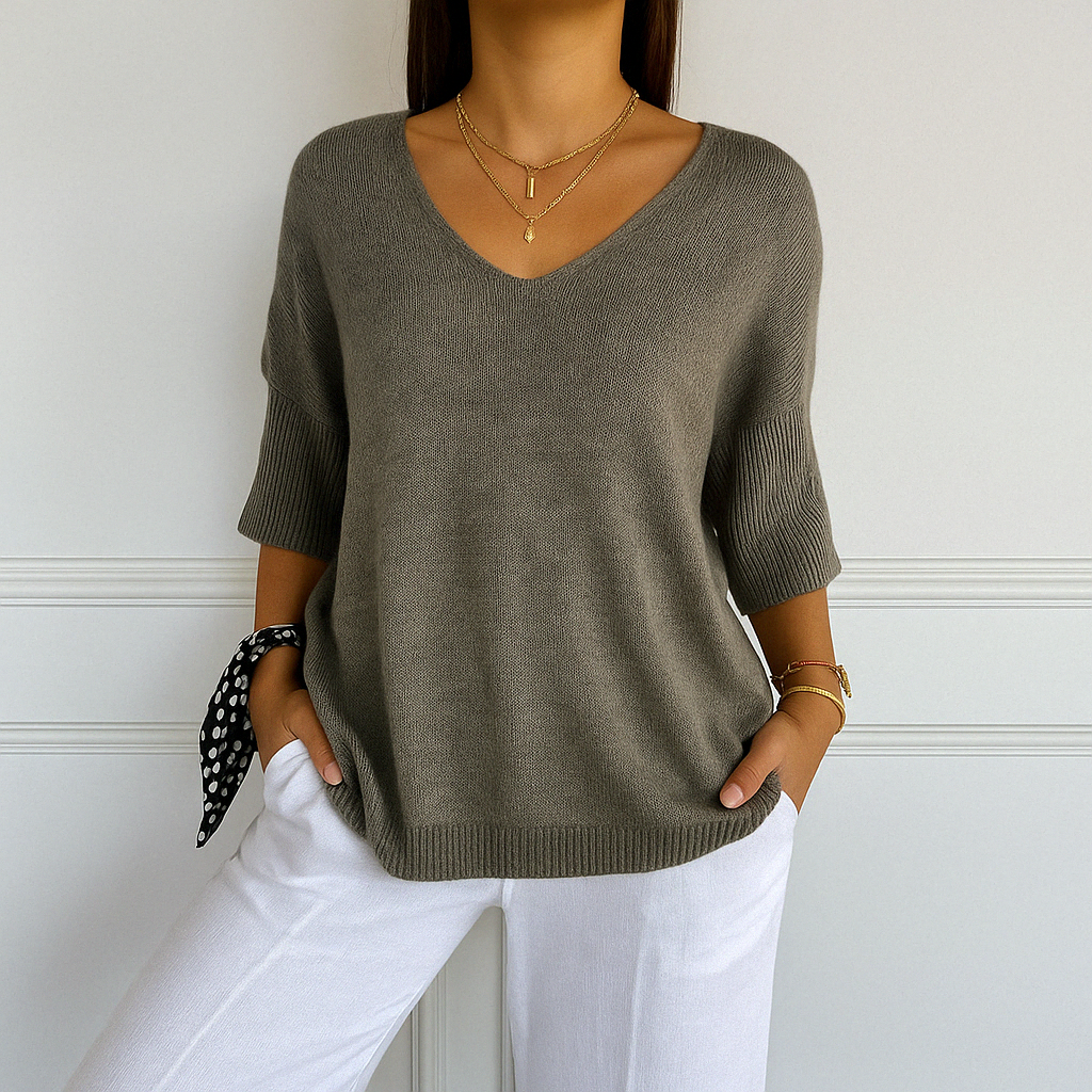 Damen Pullover V-Ausschnitt Kurzarm - Norvielle