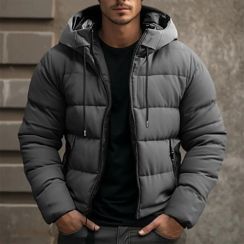 Daunenjacke – wattiert – mit Kapuze – Daunenjacke – Winterjacke für Männer-Grau-M-Chaps Herrenmode