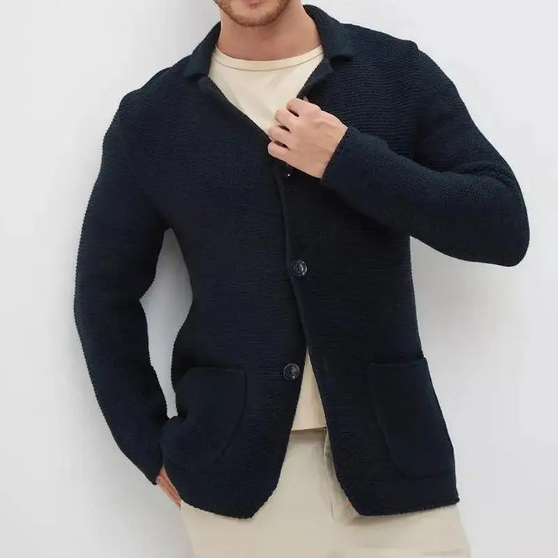 Herren Strickblazer Strukturmuster Eleganz Schwarz - Norvielle