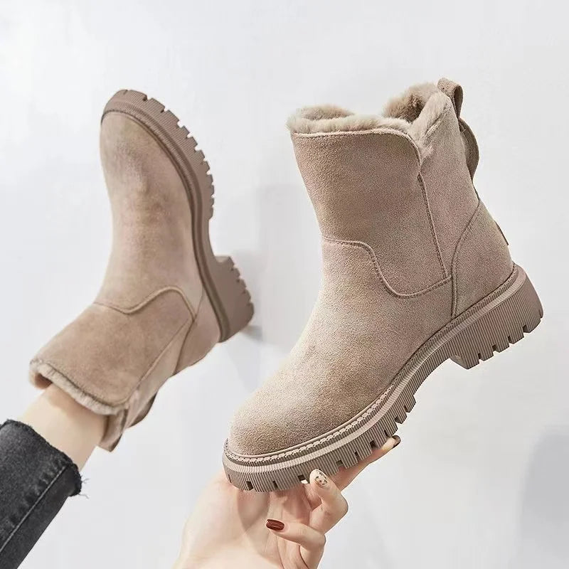 Damen Mittelhohe Winterstiefel Warm Weiches Innenfutter
