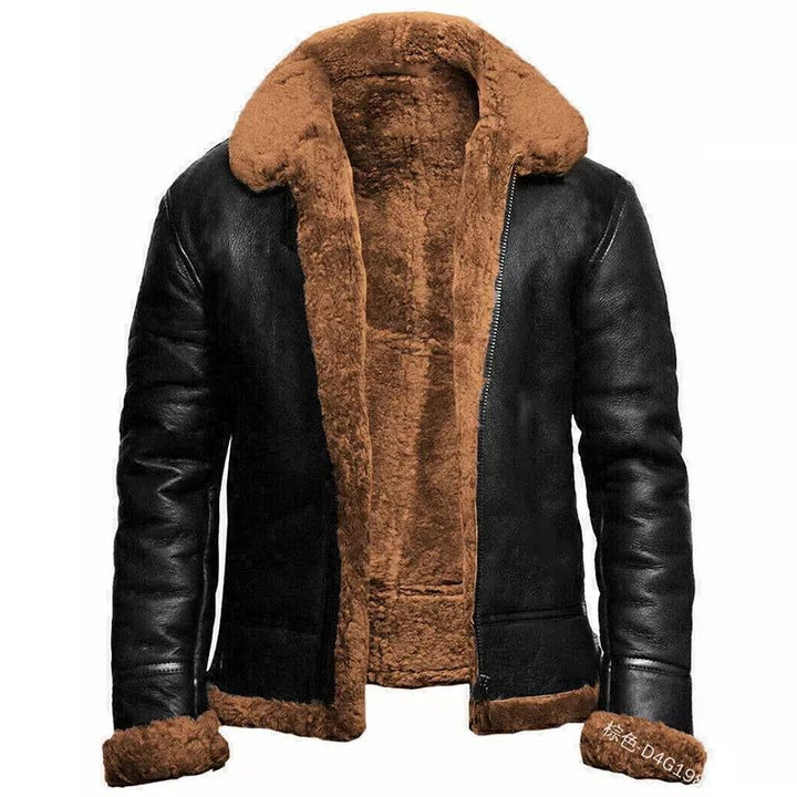 Herren Lederjacke Slim Fit Schaffell gefüttert Kurz Reißverschluss