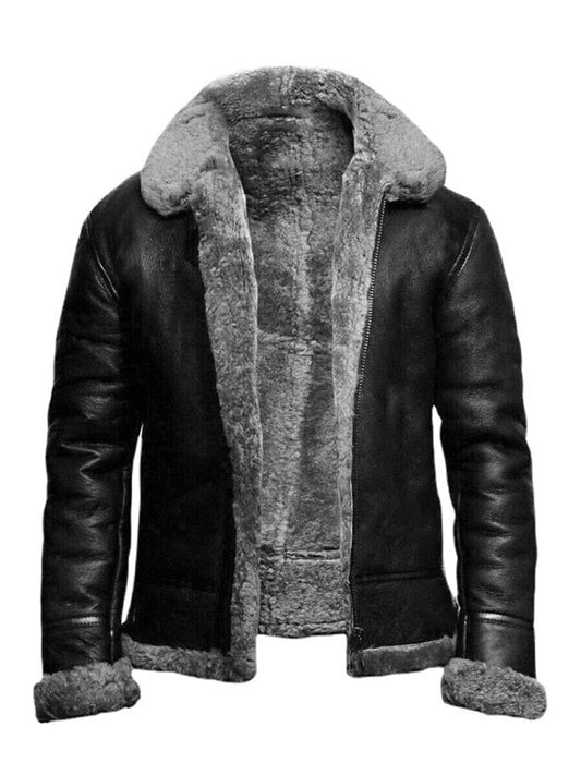 Herren Lederjacke Slim Fit Schaffell gefüttert Kurz Reißverschluss - Norvielle