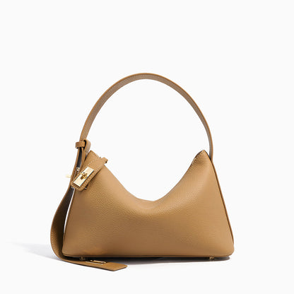 Damen Schultertasche Leder Strukturiert Camel Goldfarben - Norvielle
