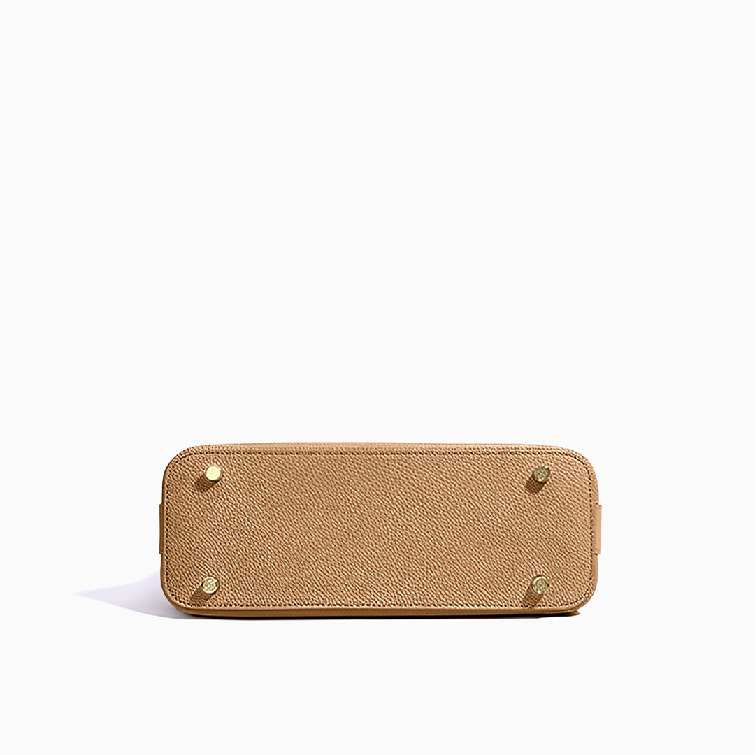 Damen Schultertasche Leder Strukturiert Camel Goldfarben