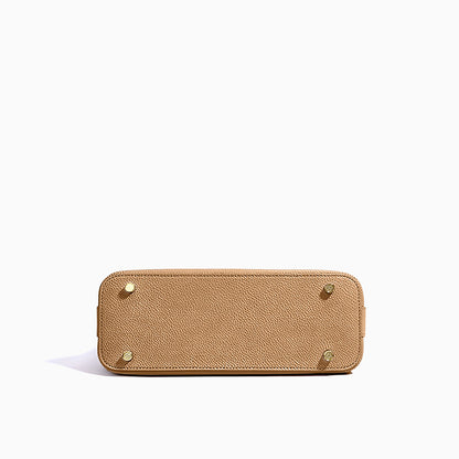 Damen Schultertasche Leder Strukturiert Camel Goldfarben