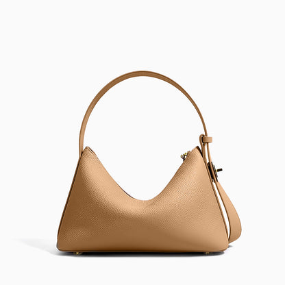 Damen Schultertasche Leder Strukturiert Camel Goldfarben