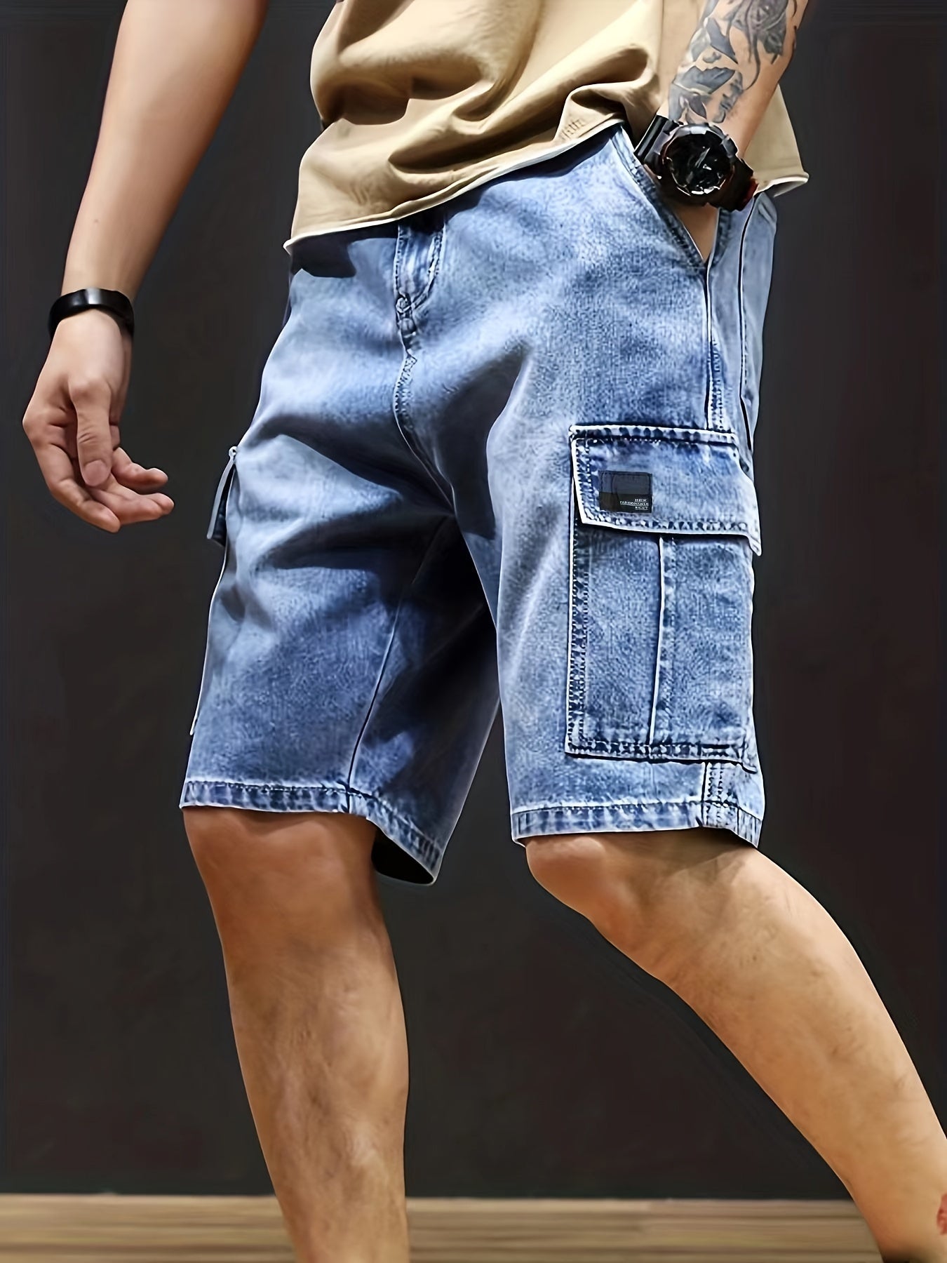 Herren Denim Cargo Shorts Stretch Blau - Norvielle