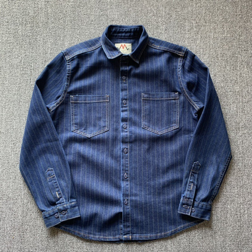 Herren Denim Langarmhemd mit Brusttaschen und Knopfleiste - Norvielle