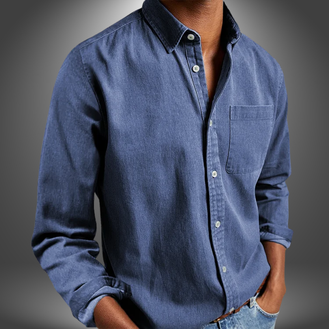 Herren Denim Hemd Langarm Normal Button-Up Blau - Norvielle