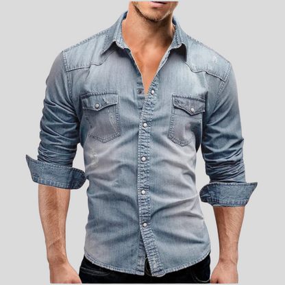 Herren Denim Langarmhemd Slim Fit Blau - Norvielle