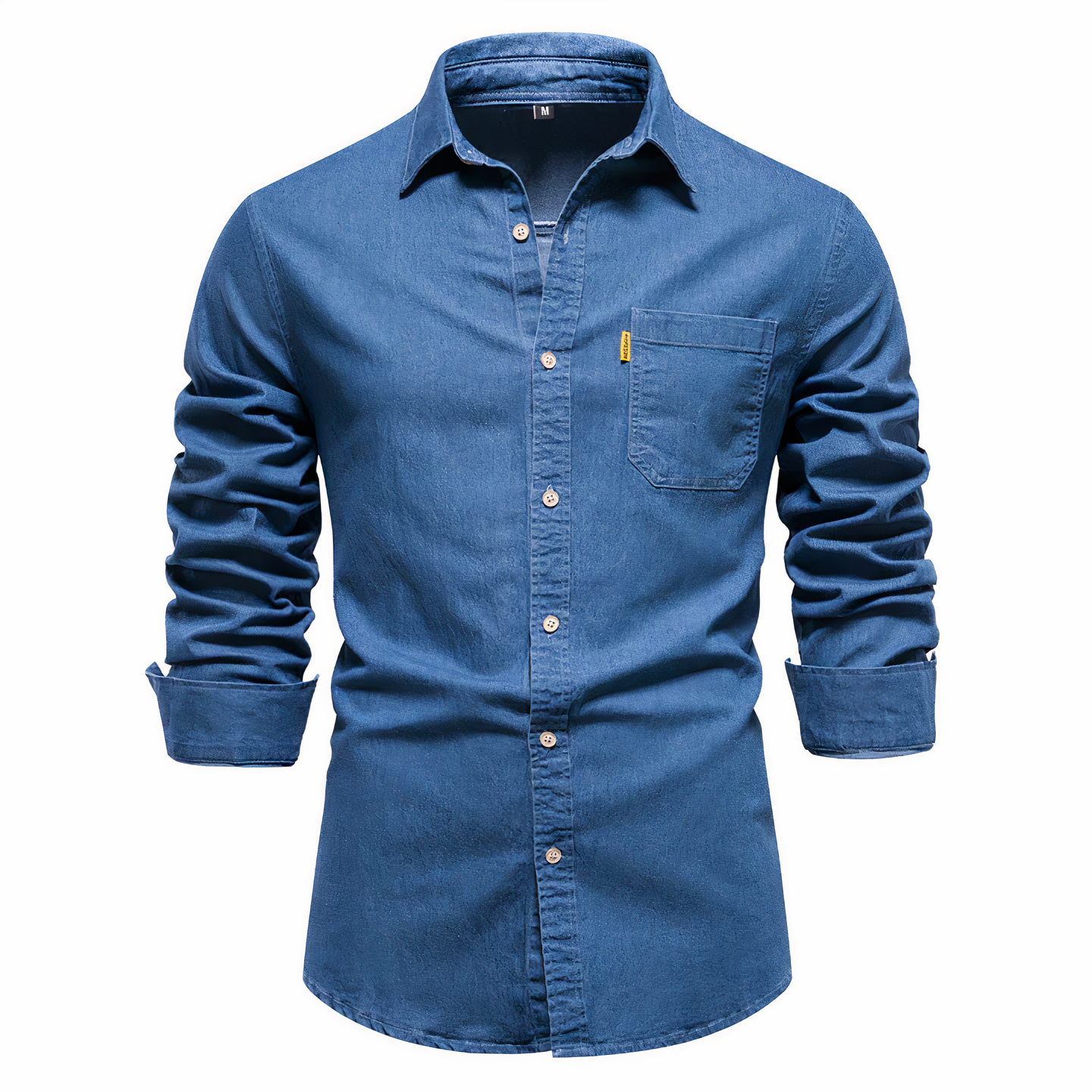 Denim-Hemd - Langärmeliges Hemd mit Knopfleiste und Brusttasche für Herren-Blau-S-Chaps Herrenmode